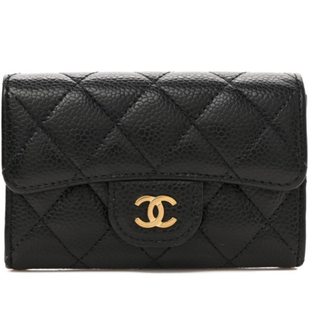 Chanel Card Holder Quilted Caviar Gold-tone